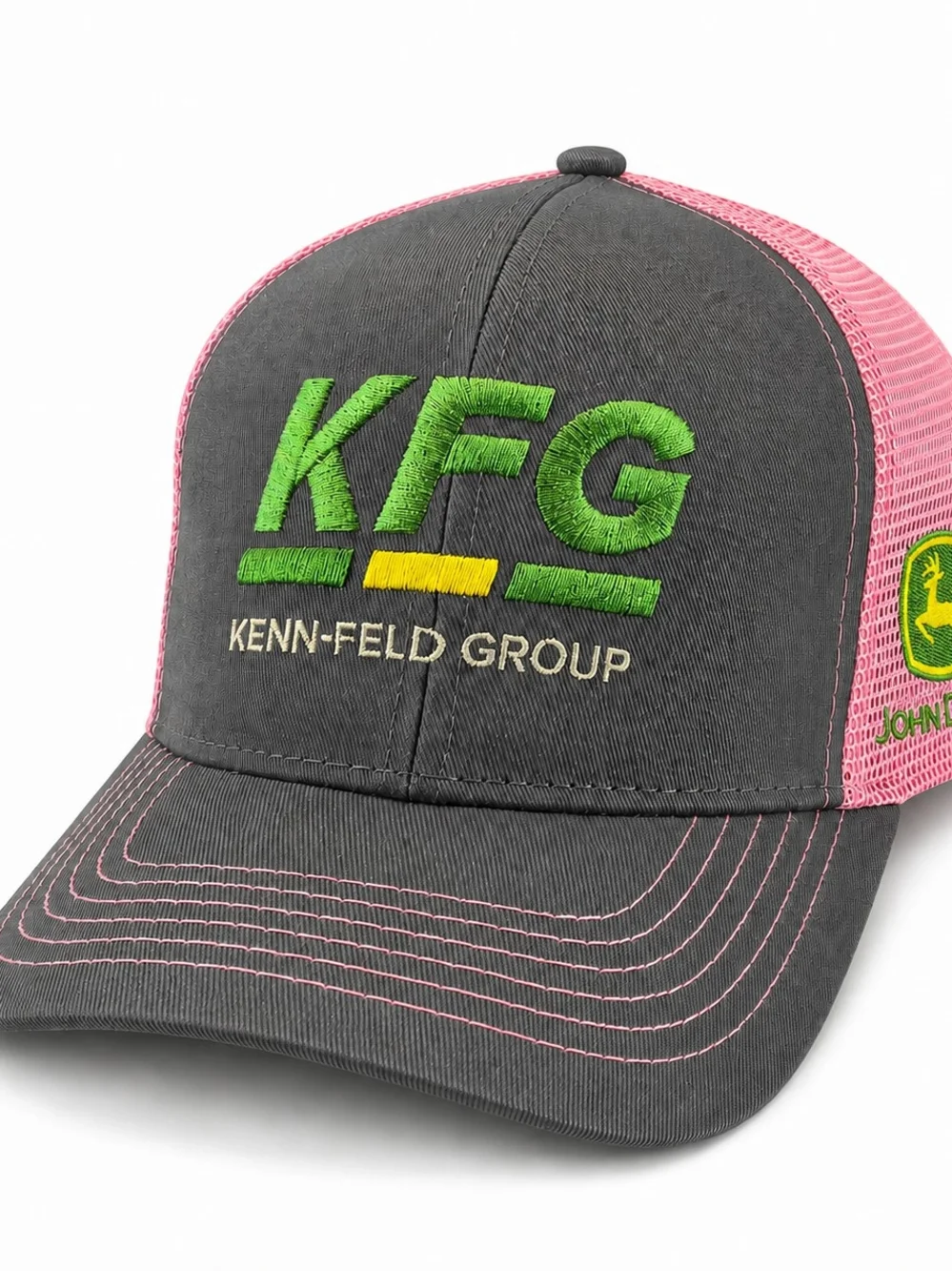 John Deere KFG Pink Gray Mesh Trucker Snapback Hat